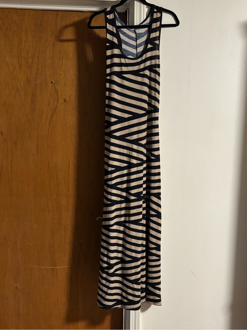 Cherry Mellow Striped Racerback Maxi Dress in Navy and Beige